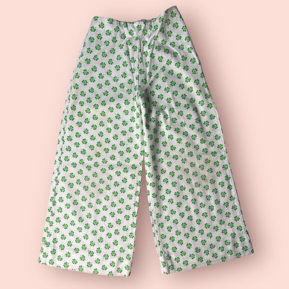 Vtg Cinderella Shamrock Green Blouse White Wide Leg Pants Girls Small Outfit Set - Picture 2 of 10